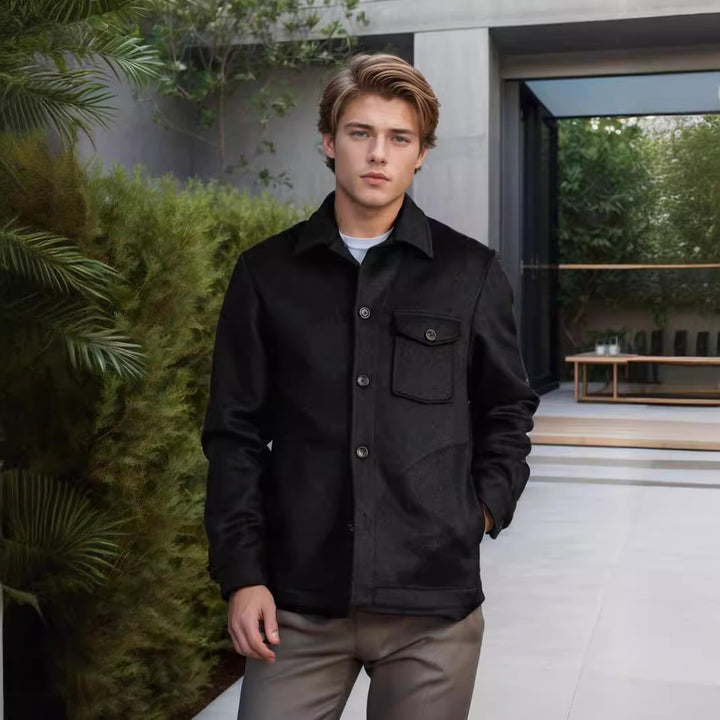 Herren Wollmix-Workerjacke mit Brusttasche und Hemdkragen Drune