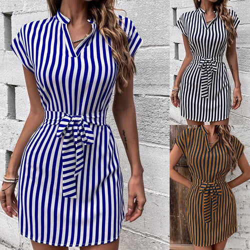 Damen Kurzarm Hemdkleid mit schmalem Taillengürtel Drune