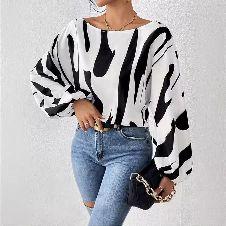 Damen Oversized Bluse mit asymmetrischem Schnitt und gestreiftem Design Drune