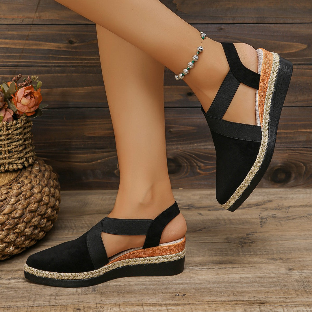 Damen nan Velours-Slingback-Keil mit spitzer Vorderkappe, geflochtenem Juteband und dämpfender Laufsohle Drune