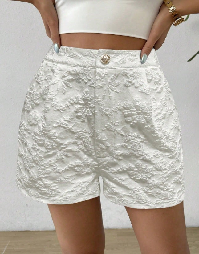 Damen Modische Shorts mit Blumenstickerei Drune