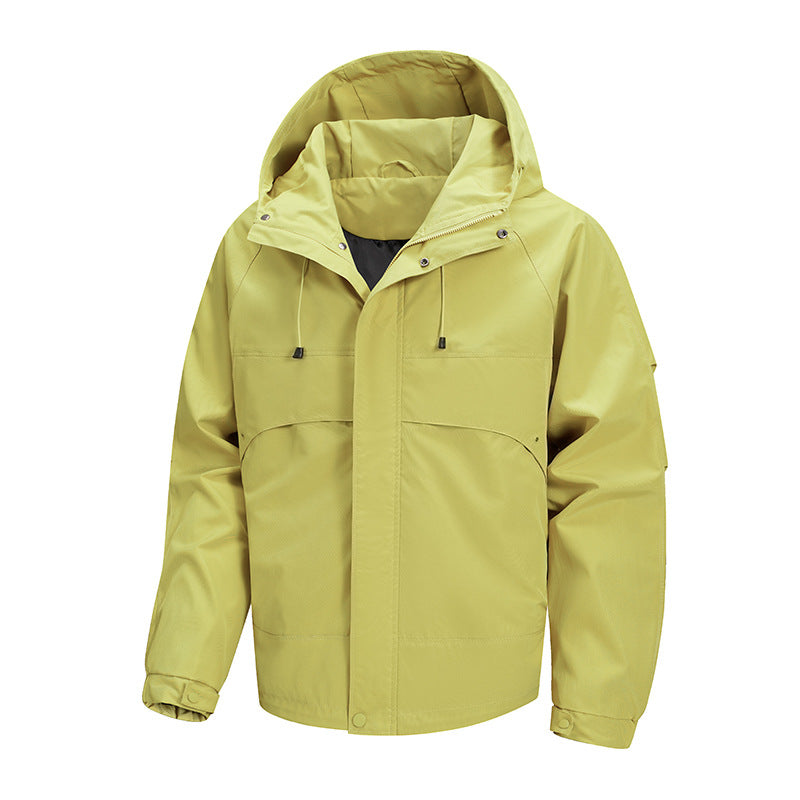 Herren urbaner Allwetter-Hybridblouson mit gesteppter Innenlage, verstellbarer Kapuze und verdeckten Reißverschlusstaschen Drune