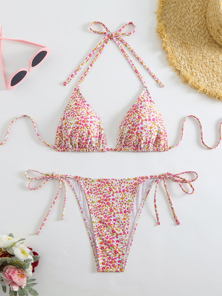 Damen Triangel-Bikini mit liebevollem Blumenmuster und verstellbaren Trägern Drune