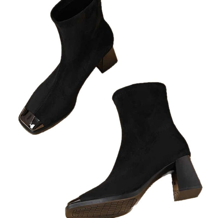 Damen Elegante Stiefeletten mit quadratischer Zehenpartie und Blockabsatz Drune