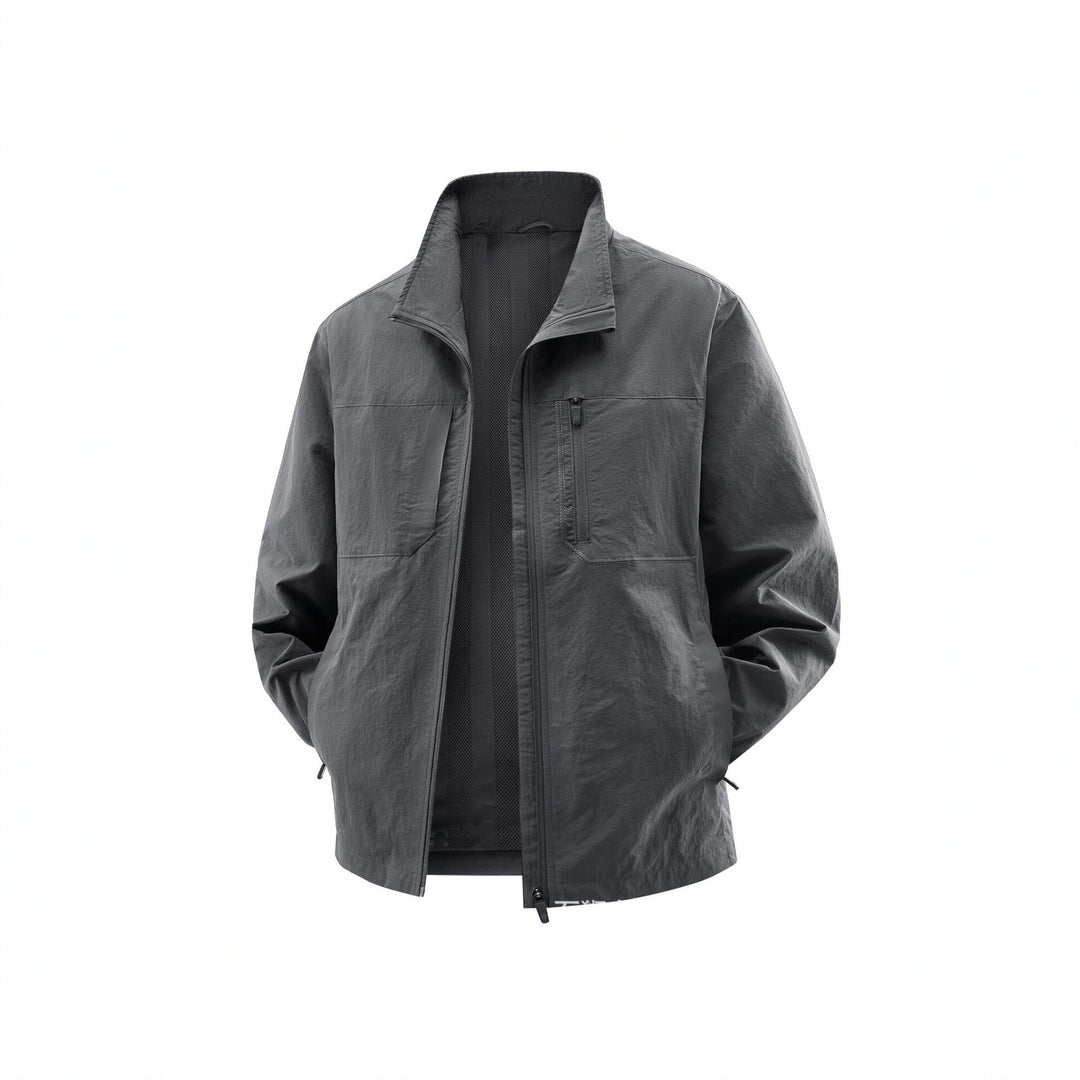 Herren Leichte Field-Utility-Jacke mit Mesh‑Futter, Stehkragen und Reißverschlusstaschen Drune