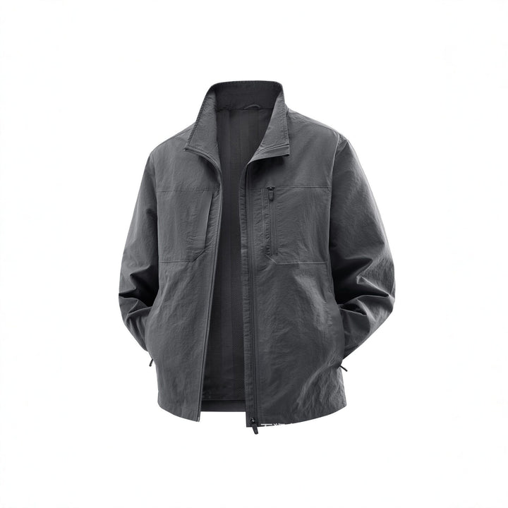 Herren Leichte Field-Utility-Jacke mit Mesh‑Futter, Stehkragen und Reißverschlusstaschen Drune