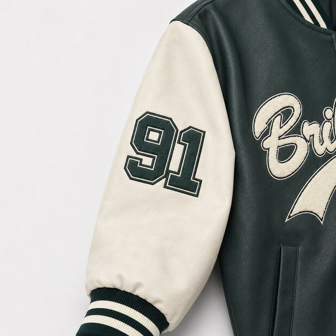 Herren Varsity-Bomberjacke im Letterman‑Stil mit Chenille‑Applikationen Drune