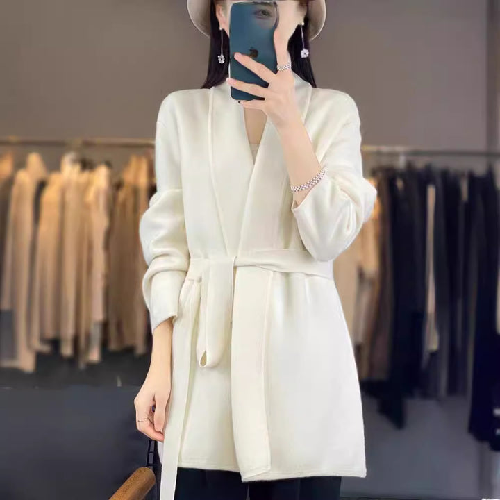 Damen modische lange Strickjacke mit Gürtel und lässigem Schnitt Drune