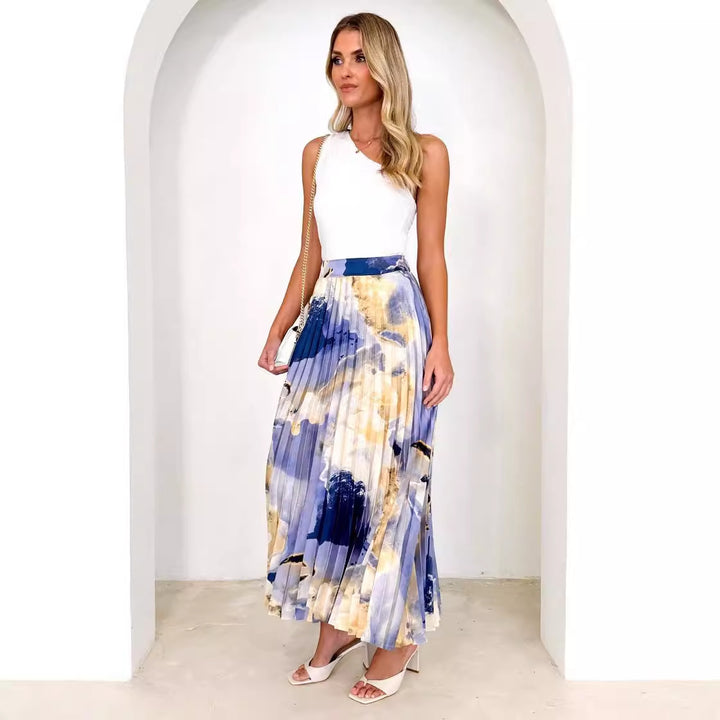 Damen Eleganter Plissee-Rock mit floralem Design und elastischem Bund Drune