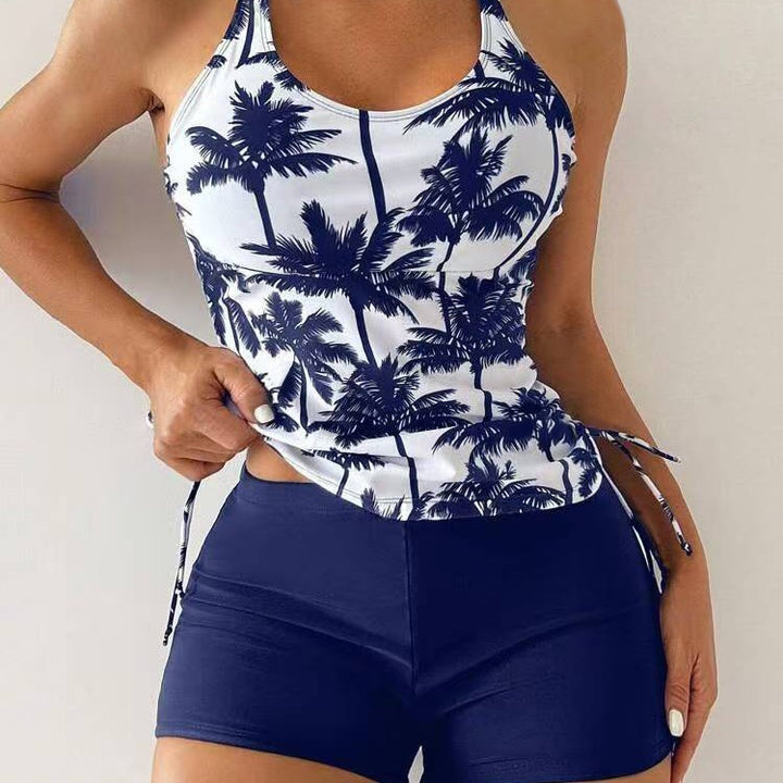 Damen Sportliches Tankini-Set mit modischem Palmendruck und hoher Taille Drune