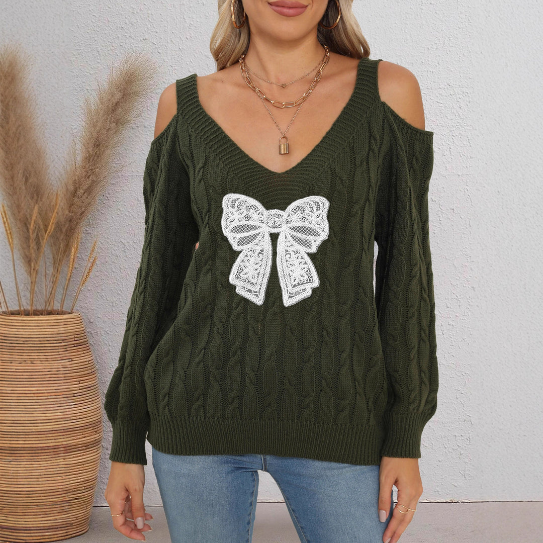 Damen modischer Pullover mit verspielt eingestricktem Schleifenmotiv Drune