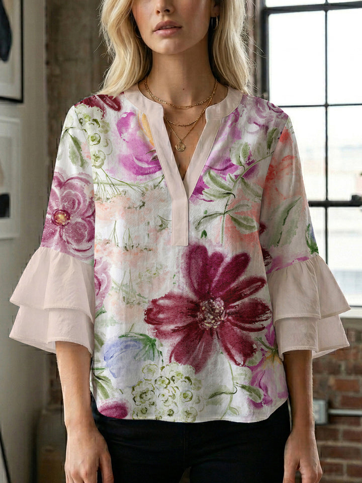 Damen Bluse mit voluminösen Ärmeln und floralem Design Drune