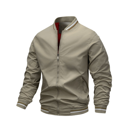 Herren Leichter Bomberblouson aus technischem Nylon mit gestreiften Rippbündchen und kontrastiertem Innenfutter Drune