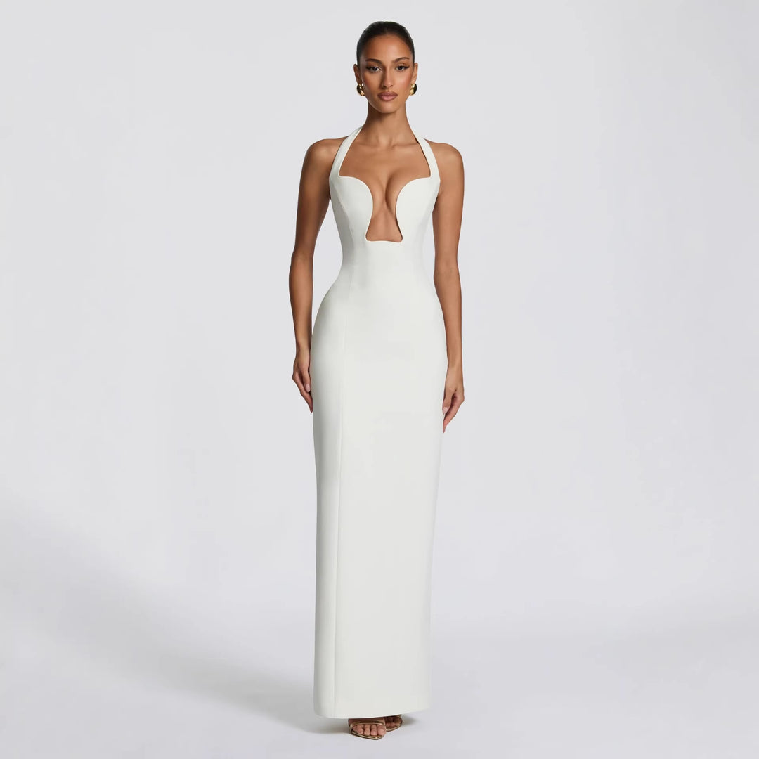 Damen Abendkleid mit tiefem V-Ausschnitt und figurbetontem Schnitt Drune
