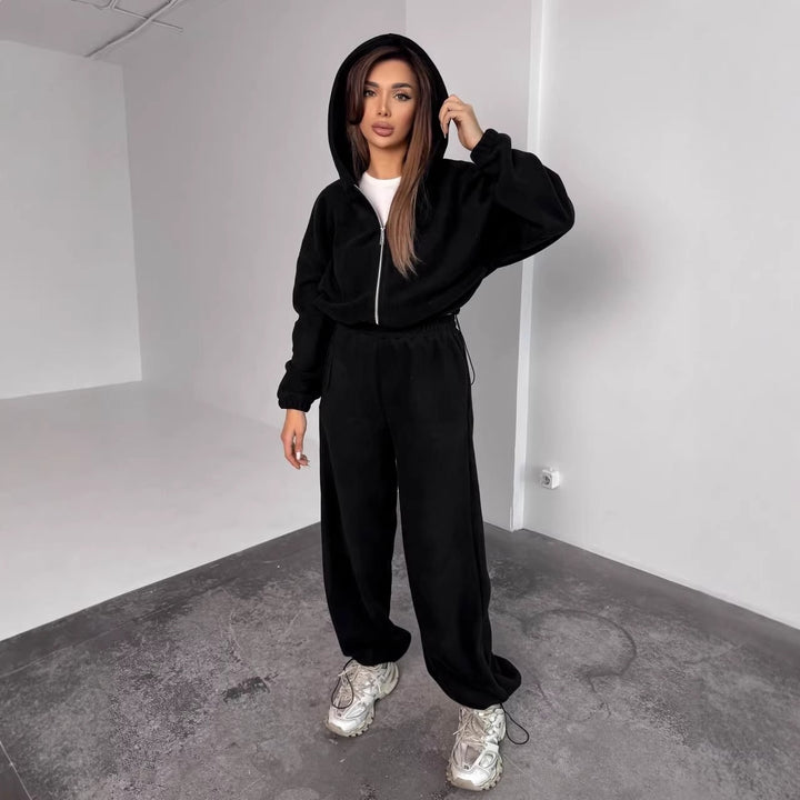 Damen Fleece-Hoodie und entspannte Jogginghose Set