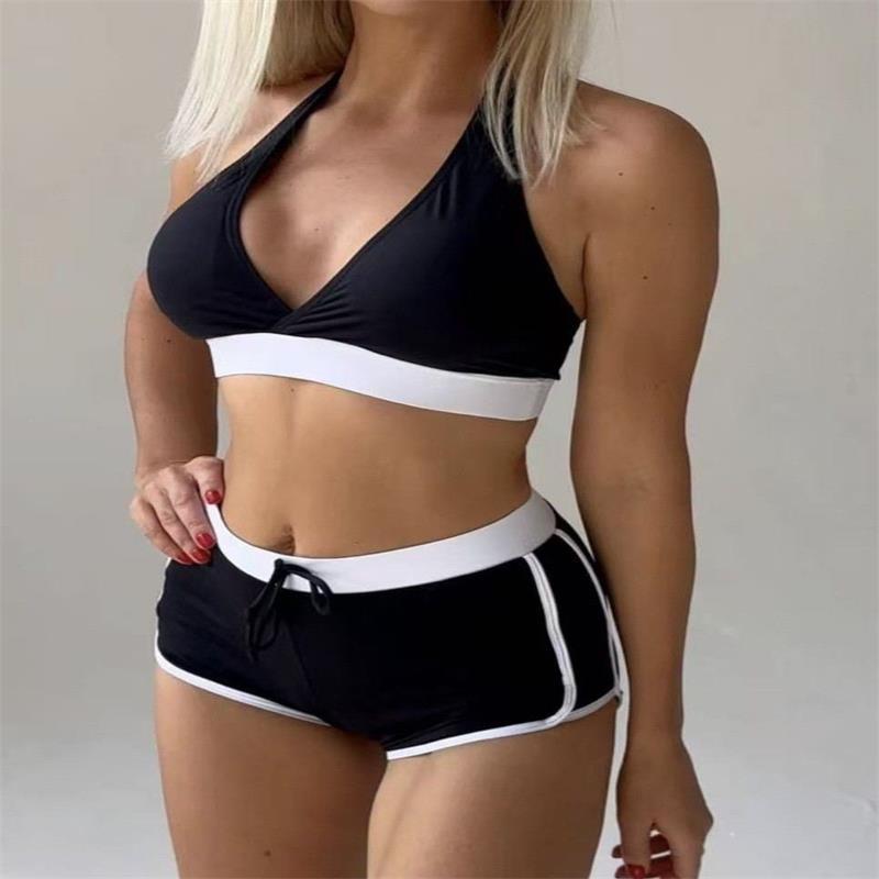 Damen Sport-Bikini-Set mit verstellbaren Trägern und hochgeschnittenen Shorts Drune