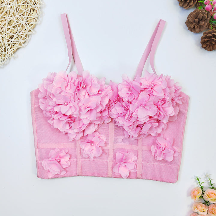 Damen Elegante Korsage mit floralen Spitzenapplikationen Drune