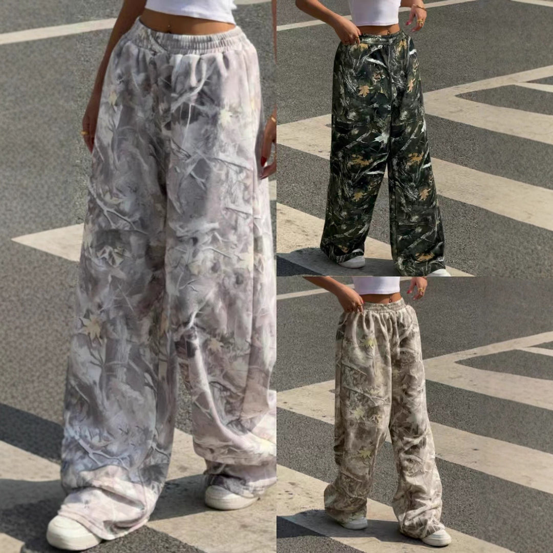Damen nan weite Palazzo-Hose mit floralem Alloverprint und elastischem Bund Drune