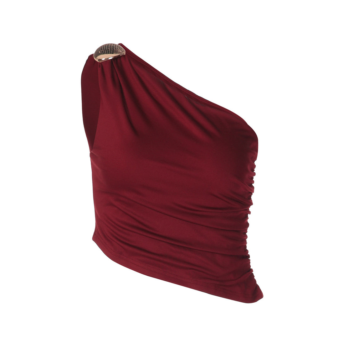 Damen Asymmetrisches Top mit Raffungen und dekorativem Schulterdetail Drune