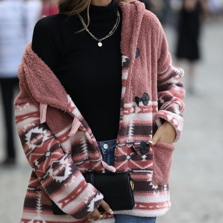 Damen Kuschelige Fleecejacke mit Karomuster und praktischen Taschen Drune