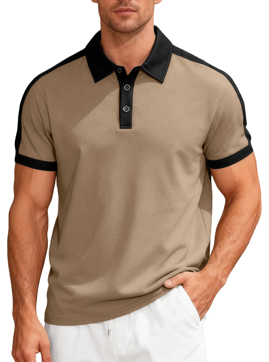 Herren nan Premium-Polo im Retro-Kontrastlook mit Hemdkragen und Dreiknopfleiste Drune