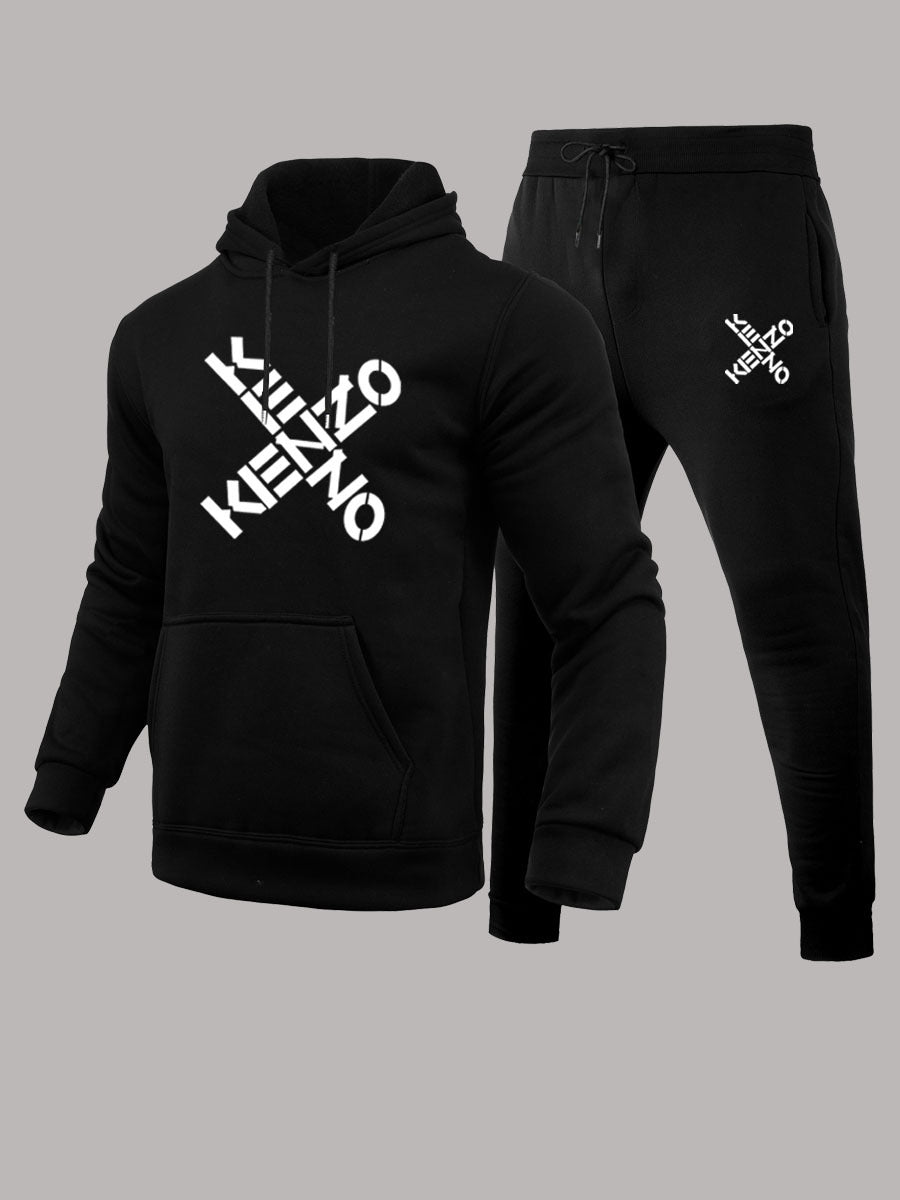 Herren Sportliches Hoodie- und Jogginghose-Set mit modernem Schriftzug Drune