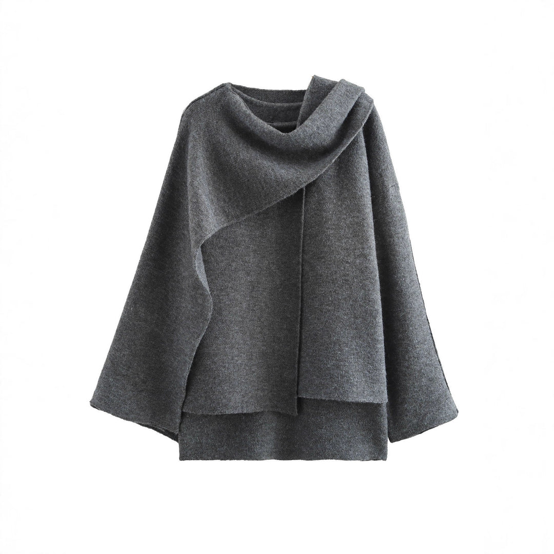 Damen eleganter Strickponcho mit asymmetrischem Schnitt und weich fließendem Material Drune