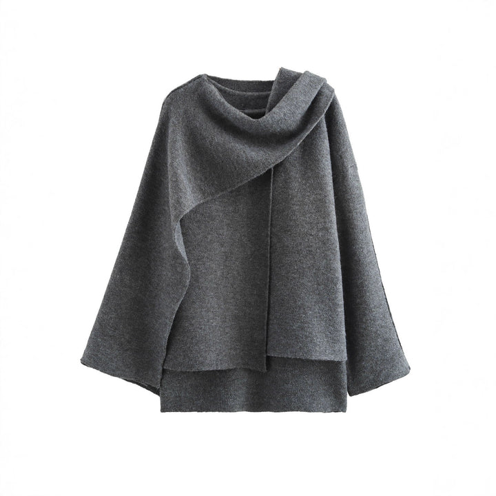 Damen eleganter Strickponcho mit asymmetrischem Schnitt und weich fließendem Material Drune