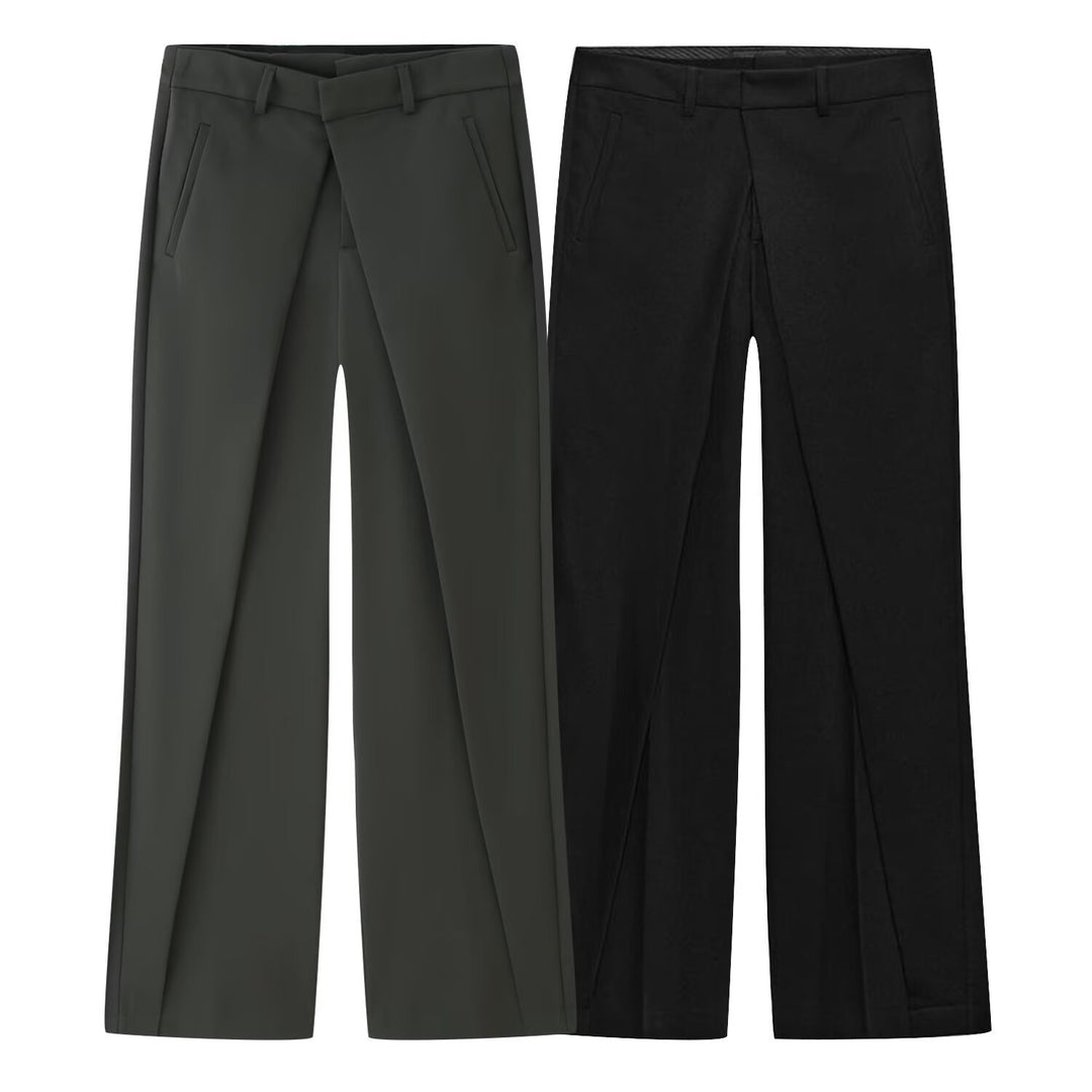Damen Weit geschnittene Highwaist-Hose mit Vordernaht und langen Beinschlitzen Drune
