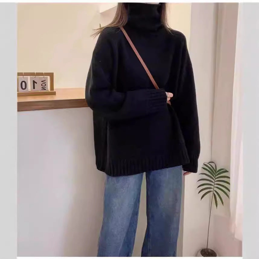 Damen Grobstrickpullover mit Stehkragen und seitlichen Schlitzen Drune