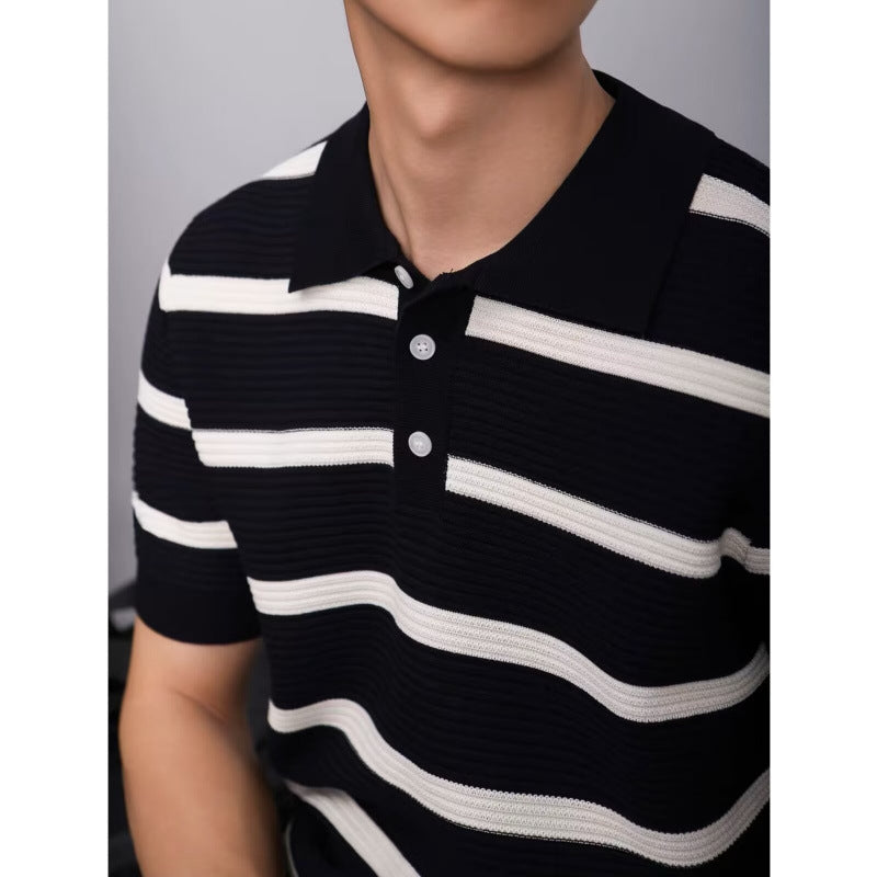Herren Modisches Kurzarm-Polohemd mit Strickmuster Drune