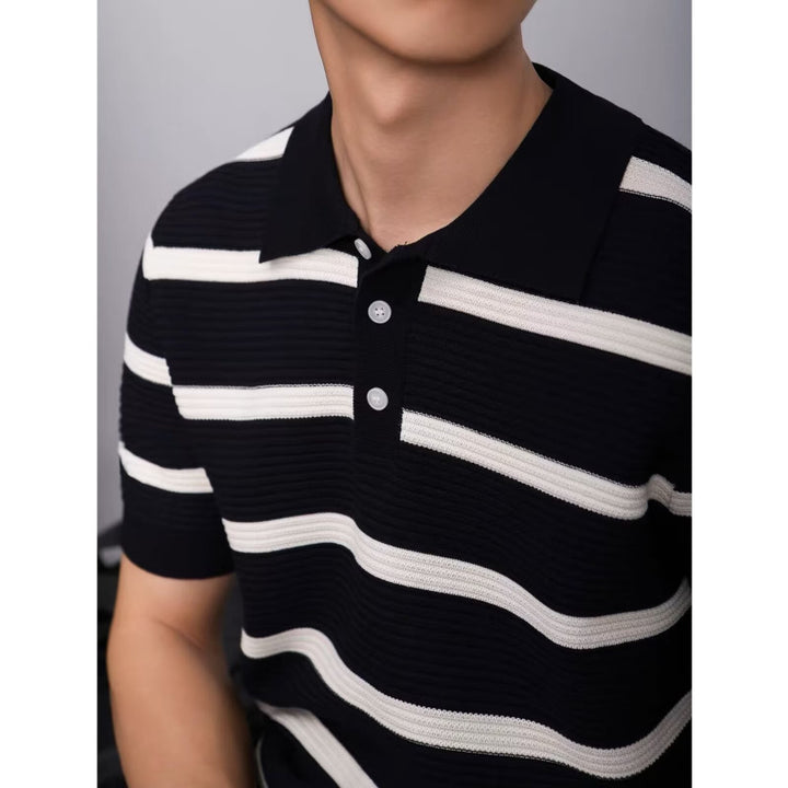 Herren Modisches Kurzarm-Polohemd mit Strickmuster Drune