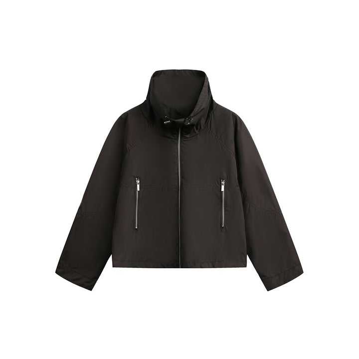 Damen Leichte Cropped Übergangsjacke mit hohem Stehkragen und Reißverschlusstaschen Drune