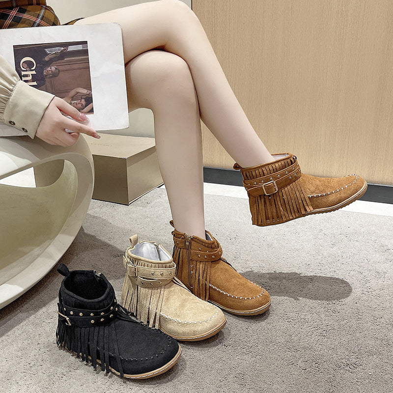Damen modische Stiefeletten mit Fransen und Nieten Drune