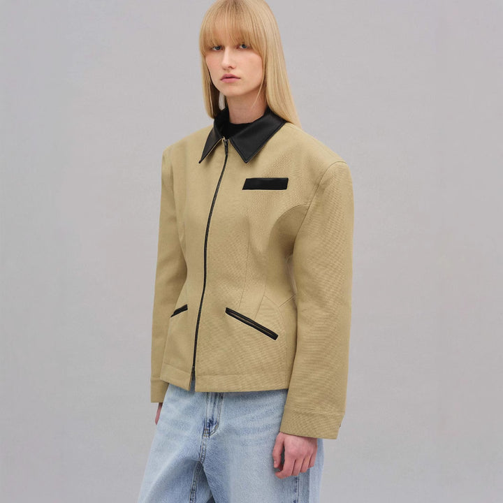 Damen modische Kurzjacke mit kontrastierendem Kragen Drune