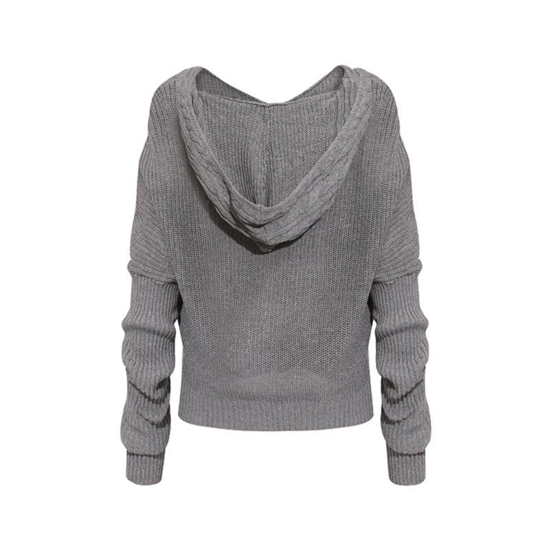 Damen figurnahe Zopfmuster-Strickjacke mit durchgehendem Reißverschluss und weitem V-Ausschnitt Drune