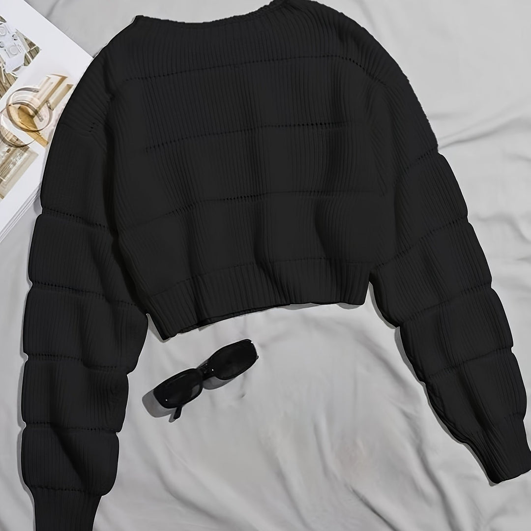 Damen modischer weicher Crop-Pullover mit strukturiertem Design Drune