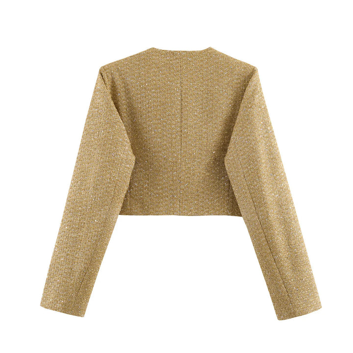 Damen nan kurzes Bouclé-Blazerjacke mit Rundhals und Zierknopf Drune