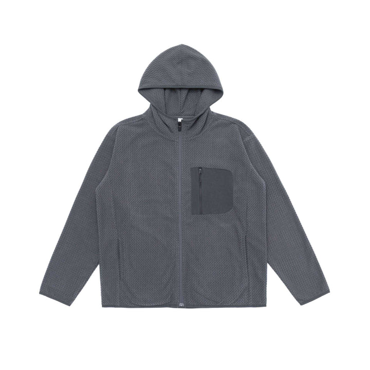 Unisex Strukturierte Kapuzenjacke mit durchgehendem Reißverschluss und Brustzippertasche Drune