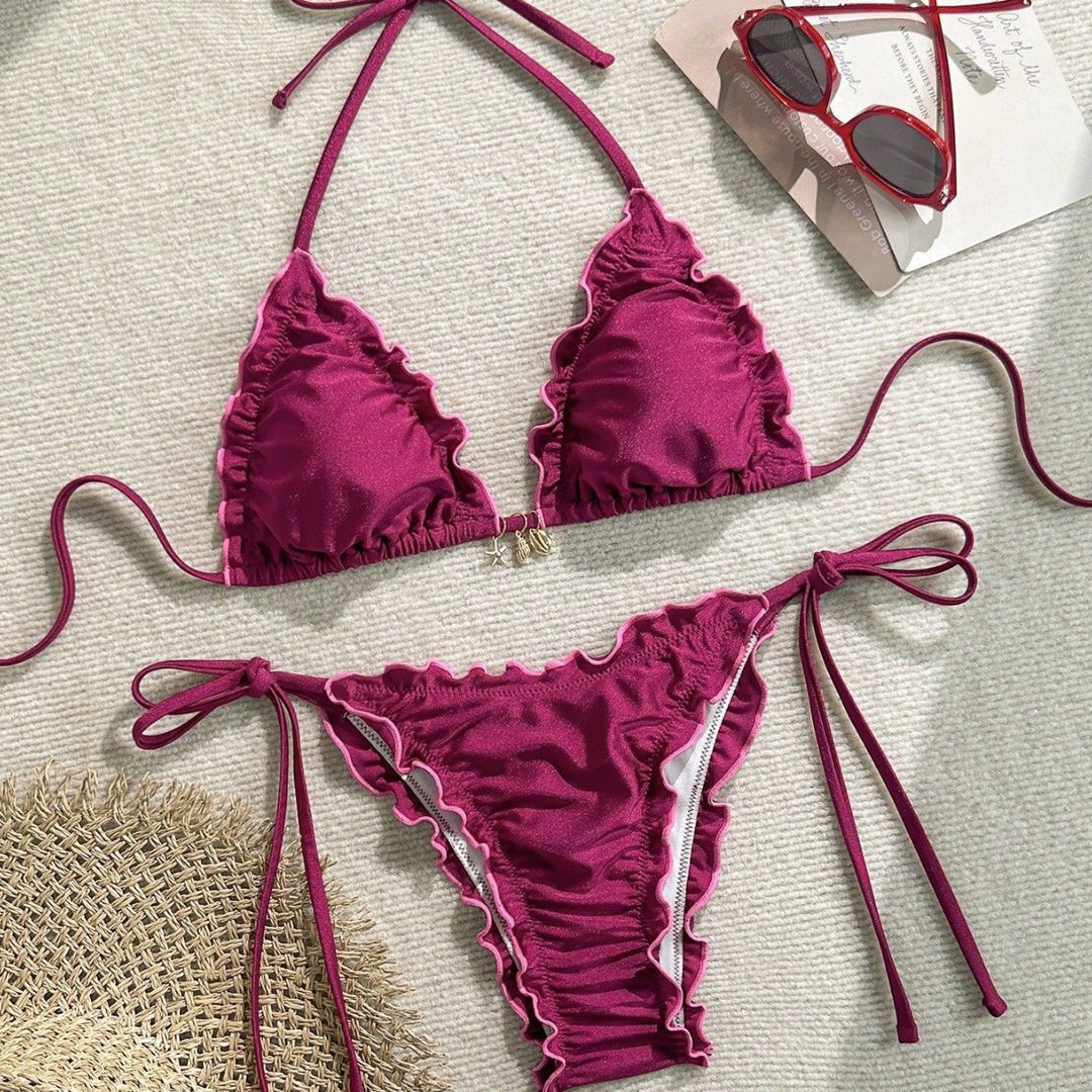 Damen Triangel-Bikini mit Rüschendesign und verstellbaren Trägern Drune