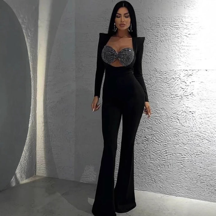 Damen Glamouröses Jumpsuit mit funkelnden Strassdetails und figurbetontem Schnitt Drune