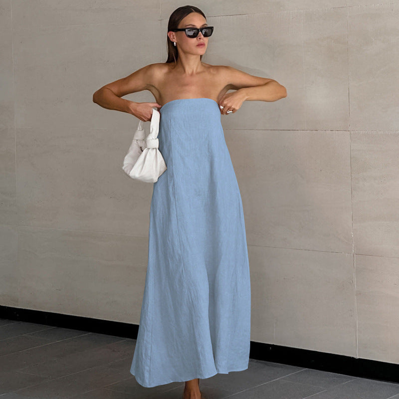 Damen Maxikleid ohne Ärmel mit elegantem Taillenband und fließendem Schnitt Drune