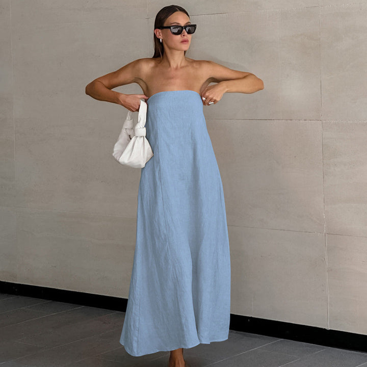 Damen Maxikleid ohne Ärmel mit elegantem Taillenband und fließendem Schnitt Drune