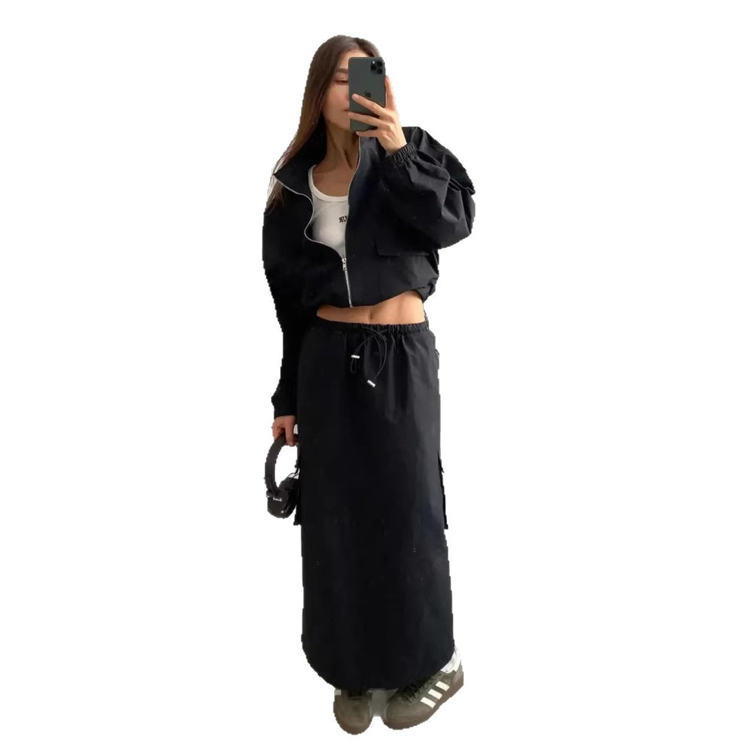 Damen praktische Utility-Jacke mit hohem Kragen und Taillenregulierung