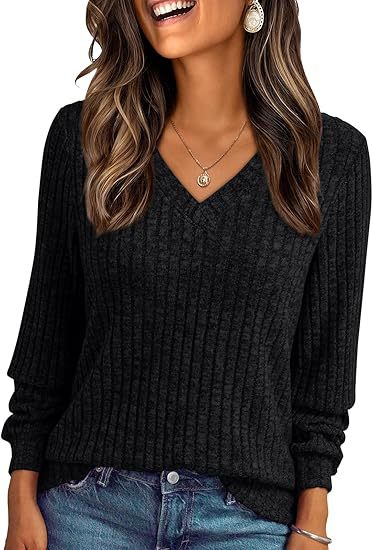 Damen Weicher Rippstrickpullover mit V-Ausschnitt Drune