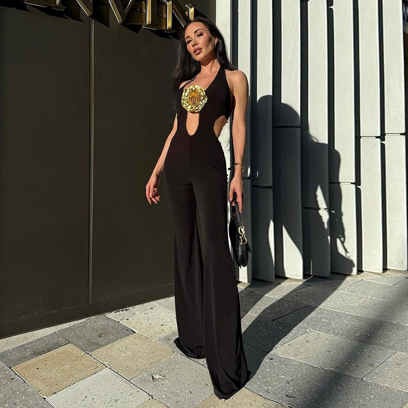 Damen Eleganter und figurbetonter Jumpsuit mit flared Hosen Drune