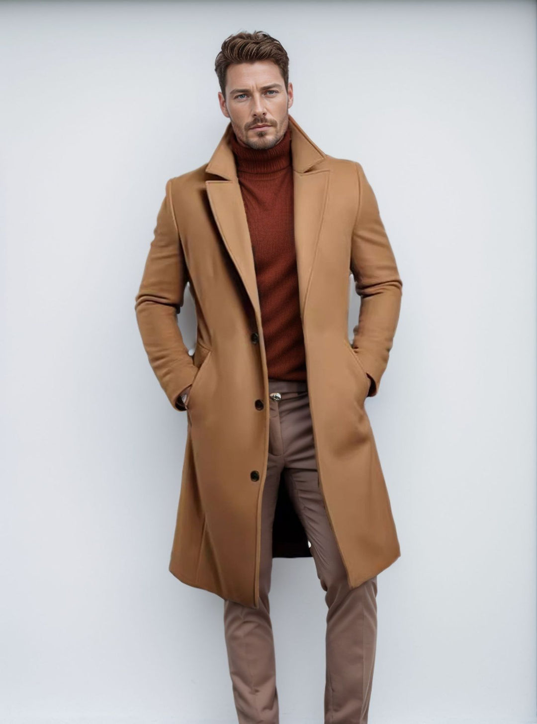 Herren nan langer Wollmixmantel mit Boucléstruktur, taillierter Silhouette und klassischem Revers Drune