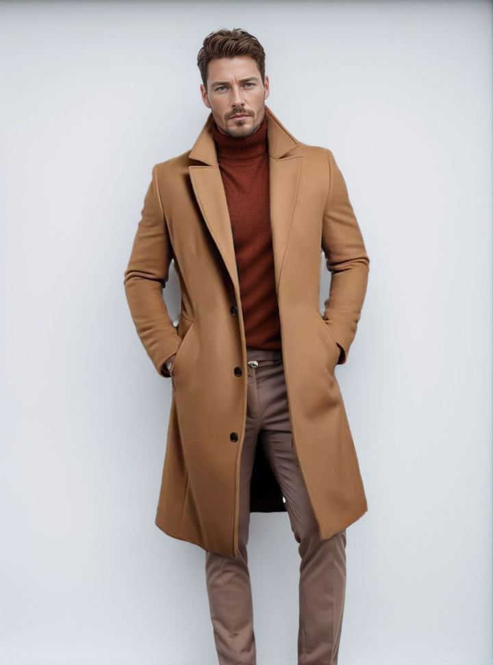 Herren nan langer Wollmixmantel mit Boucléstruktur, taillierter Silhouette und klassischem Revers Drune