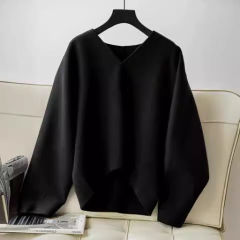Damen Wolle Pullover mit V-Ausschnitt Drune
