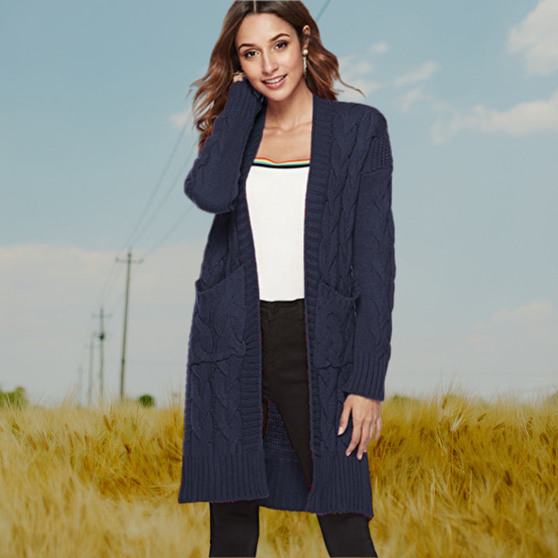 Damen Grobstrick Cardigan mit elegantem Zopfdesign und praktischen Taschen Drune